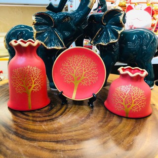 Set 3 bộ lọ và đĩa Gốm Sứ Giang Tây Cao Cấp decor trang trí ( mini )