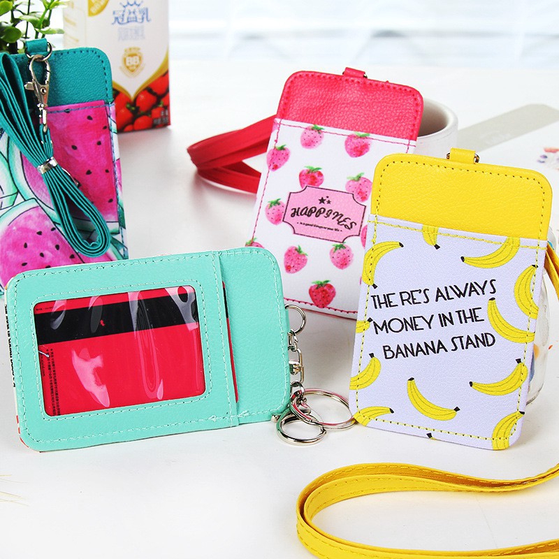 1pc Office pu leather cute fruit colored Office Supplies Stationery Card Holder