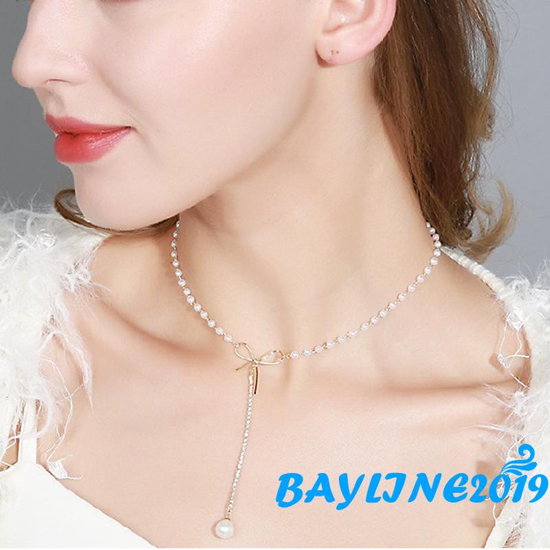 Vòng cổ mặt hình nơ đính ngọc trai nhân tạo thời trang dành cho nữ