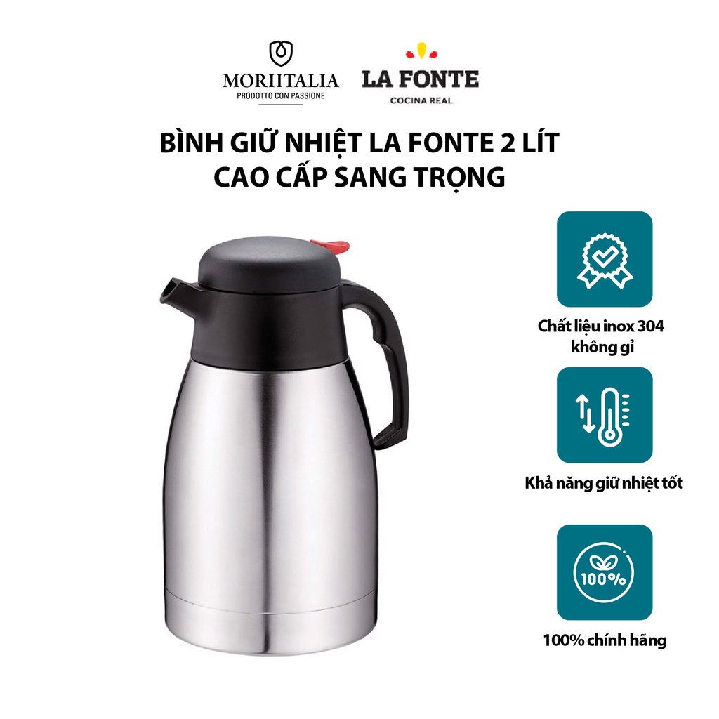Bình giữ nhiệt inox La Fonte giữ nóng lạnh nhiều giờ dung tích 2000ml hàng cao cấp chính hãng Moriitalia QE-2000-1