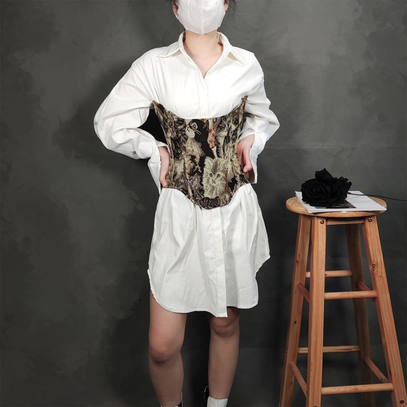 Áo Nịt Ngực Corset Không Dây In Họa Tiết Vintage