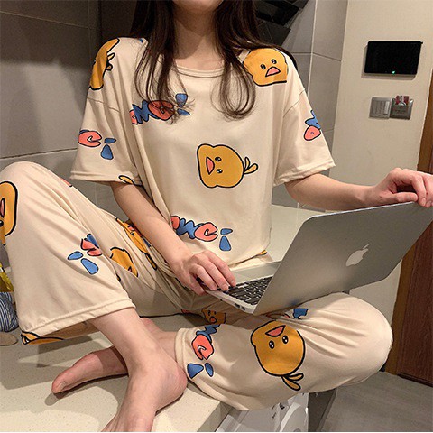 Set đồ bộ ngủ nữ mặc nhà ulzzang pijama hoạt hình vịt vàng DN073