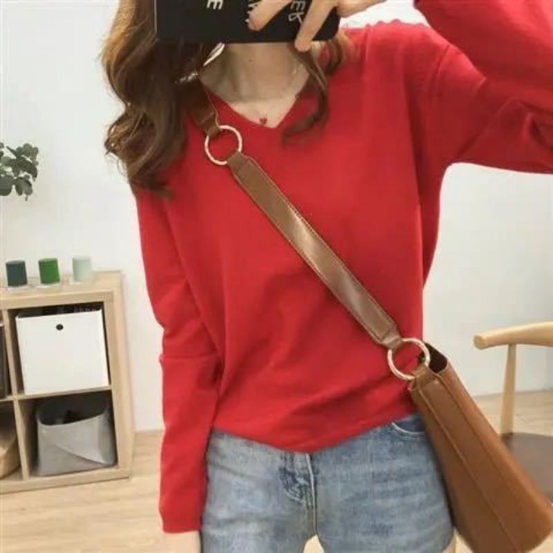 Áo Thun Len Tay Dài Cổ Tim Form Rộng