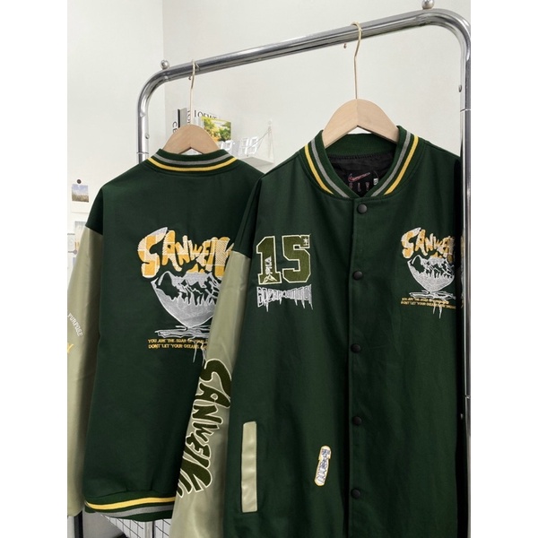 ÁO BOMBER KAKI THÊU PHỐI TAY DA FORM UNISEX NAM NỮ