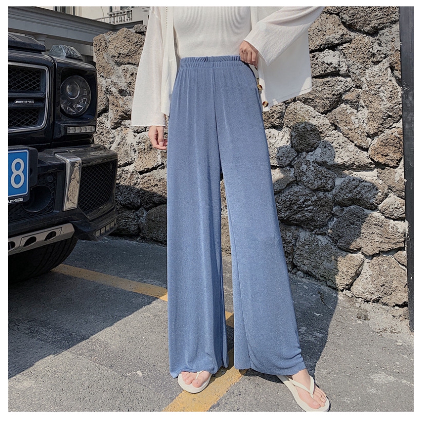 Quần dài ống rộng lưng cao màu trơn thời trang cho nữ