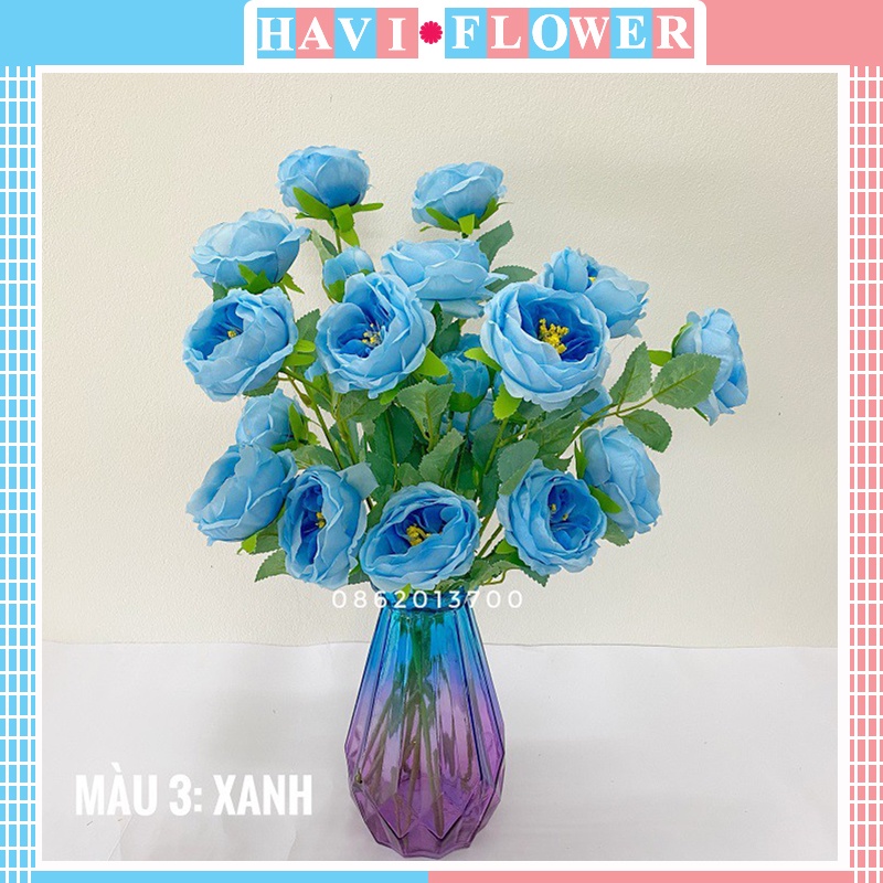 Hoa Giả - Combo 10 Hoa Trà David Havi (65cm) cành 2 bông to 1 nụ nhỏ giống thật decor bền, đẹp