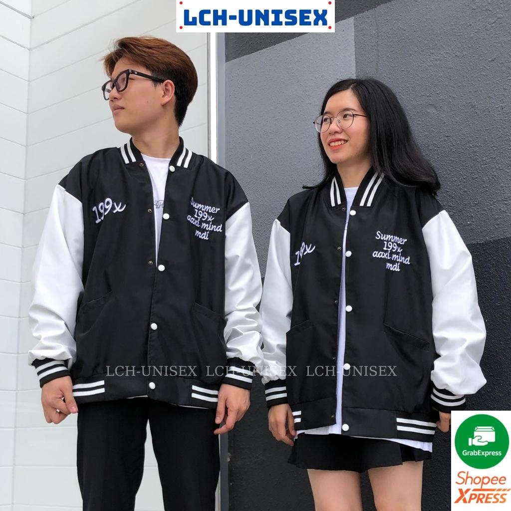 Áo bomber unisex form rộng vải dù 2 lớp thêu 199X Áo khoác bóng chày nam nữ hàn quốc LCH