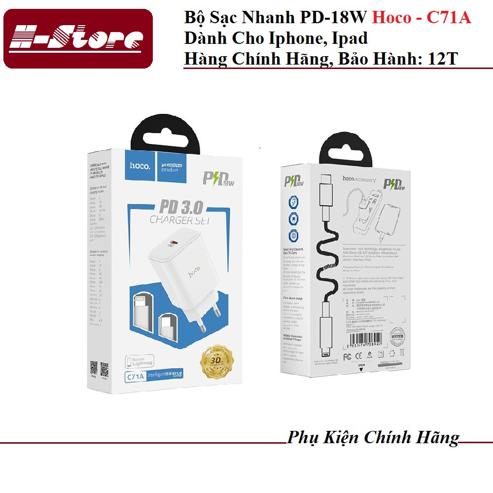 💖Bộ Sạc Nhanh Cho Iphone - Ipad Hoco C71A Lightning PD3.0 - Hàng Chính Hãng 💖