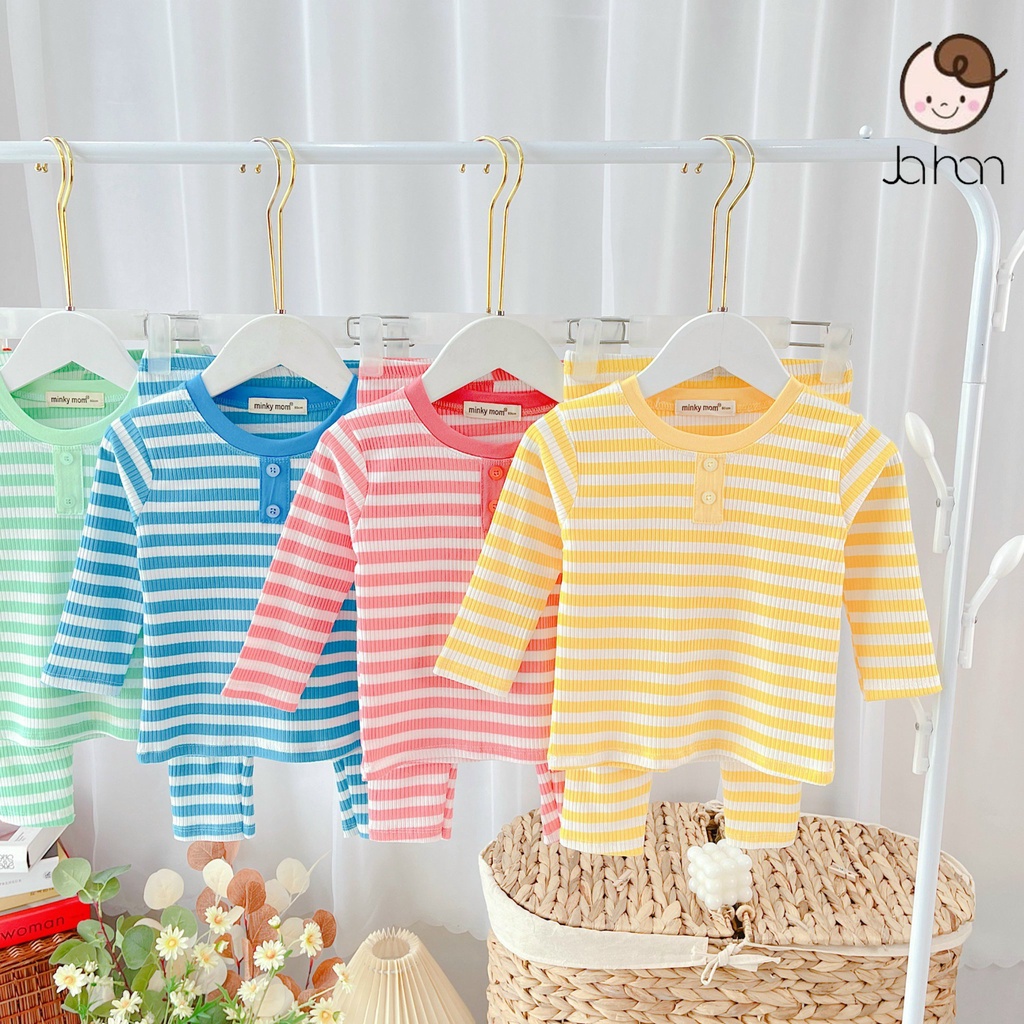 Bộ quần áo trẻ em dài tay kẻ sọc ATKID chất len gân cao cấp cho bé trai bé gái mùa thu đông siêu mềm mại