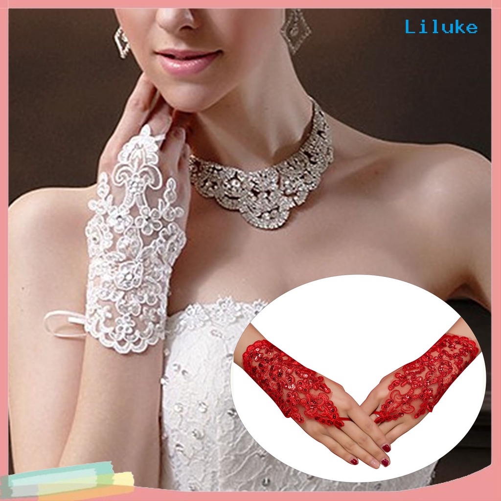 Đôi Găng Tay Ren Đính Hạt Thời Trang Cho Nữ