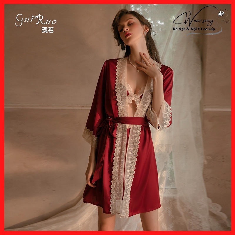 Váy Ngủ Hai Dây Sexy Gợi Cảm Quyến Rũ Kèm Áo Choàng MS1487 [CWEAR.SEXY_ĐỒ NGỦ &amp; NỘI Y CAO CẤP]