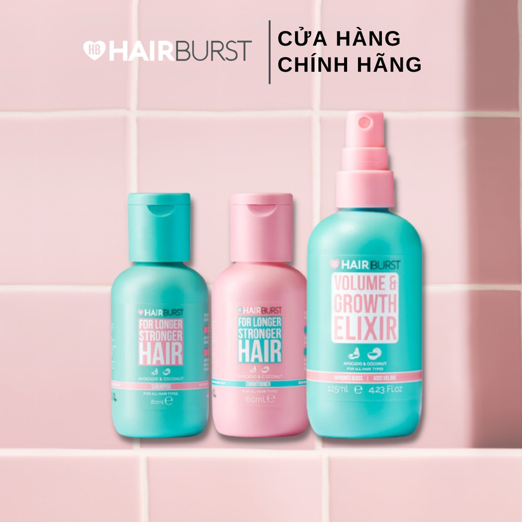 [Mã FMCGMALL -8% đơn 250K] Combo Hairburst travel set gội xả 60ml/chai + xịt dưỡng tóc 125ml/chai