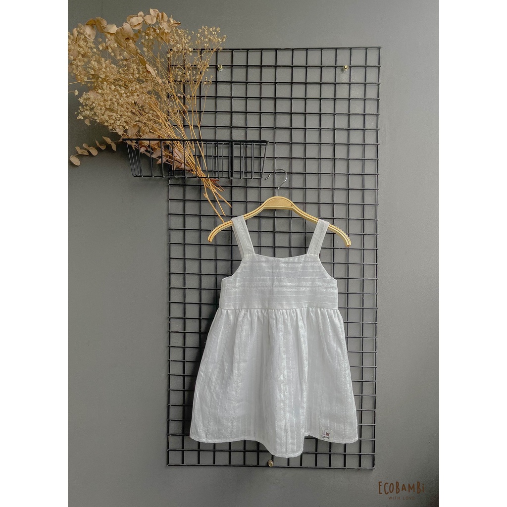 Đầm công chúa babydoll hai dây, màu trắng cotton thêu hoạ tiết dành cho bé gái - Ecobambi