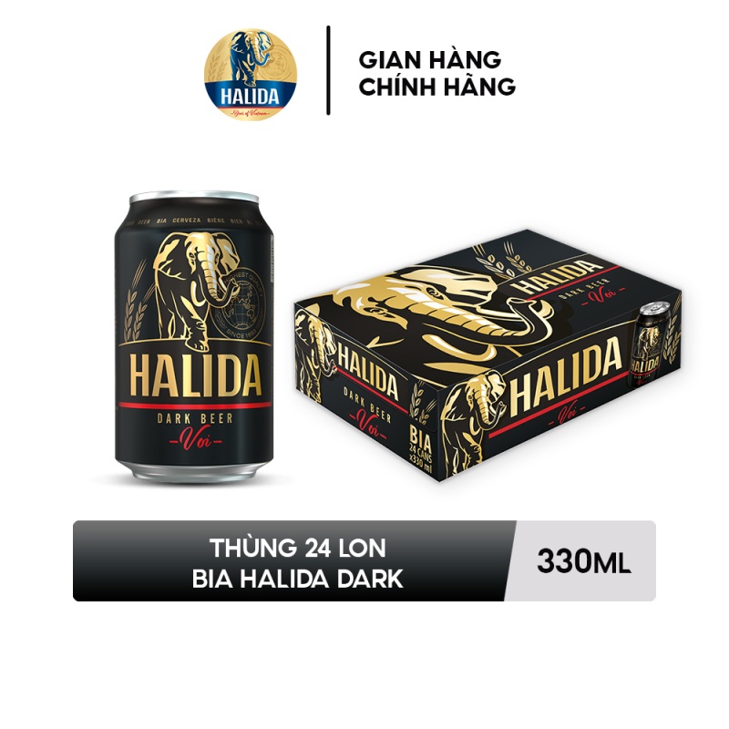 Thùng 24 lon bia Halida Dark (330ml/lon)