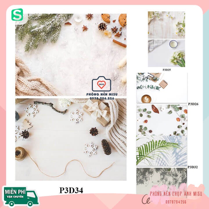 ( Hàng mới ) 36 Mẫu phông nền chụp ảnh 3D 57x42cm 2 mặt 3D bìa cứng kháng nước