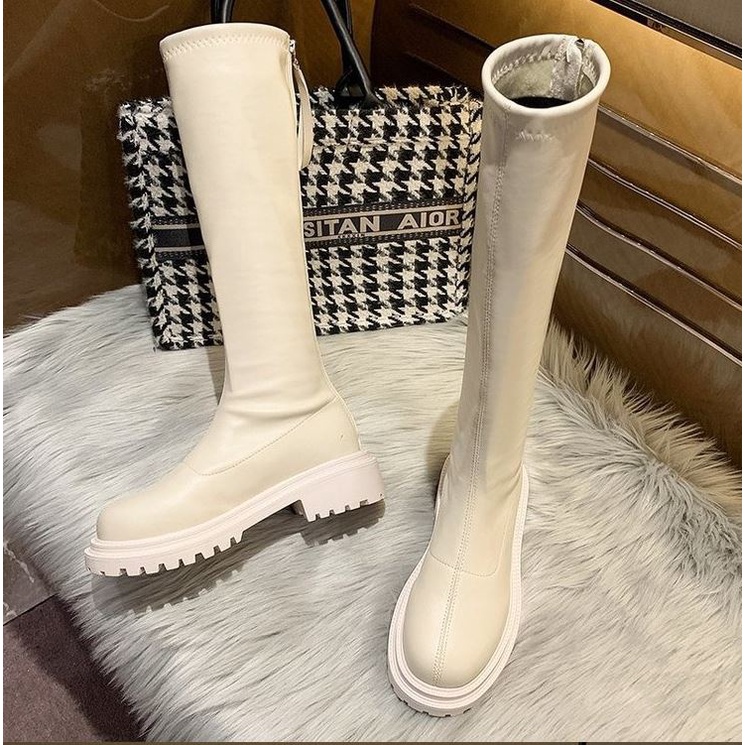 Bốt đùi cao cổ WOMENSTORY lót nỉ giày Boots nữ da PU mềm đế răng cưa 5 cm boot khóa sau thời trang mùa đông MS 110