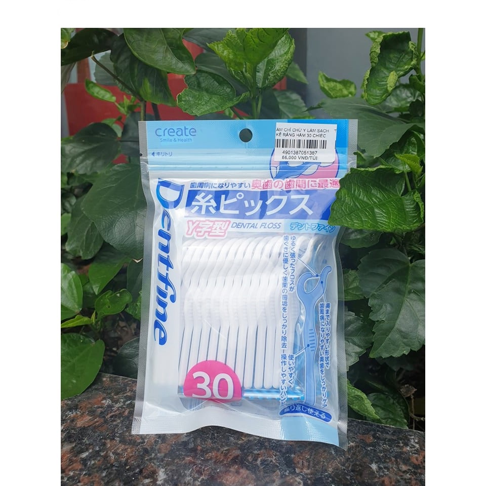 Tăm Chỉ Nha Khoa Dentfine Hình Chữ Y làm sạch kẽ răng Nhật Bản (Gói 30 chiếc)