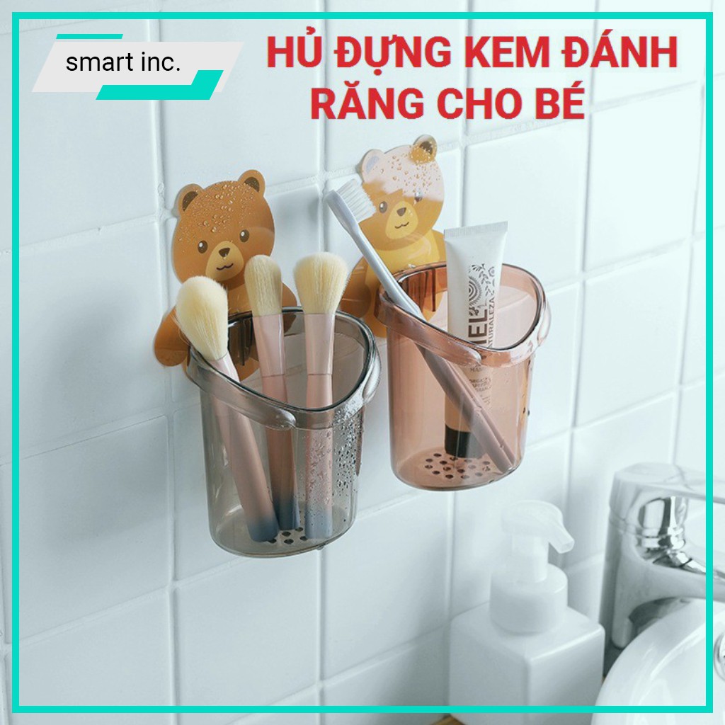 Kệ Để Hủ Ly Nhựa Đựng Bàn Chải Kem Đánh Răng Cho Bé Gắn Tường Giá Treo Cốc Khay Dán Tường Hình Thú Gấu Cute