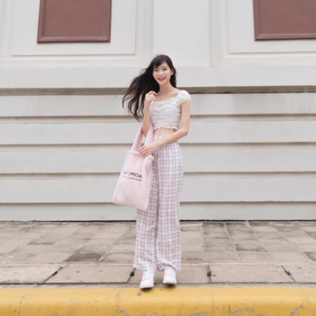 Quần caro lưng cao ống rộng plaid pants hai màu