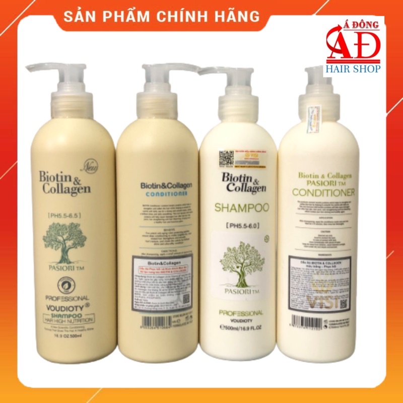 [Chính hãng] [500ml*2] Cặp dầu gội xả Biotin &amp; Collagen Trắng Pasiori phục hồi ngăn rụng kích thích mọc tóc