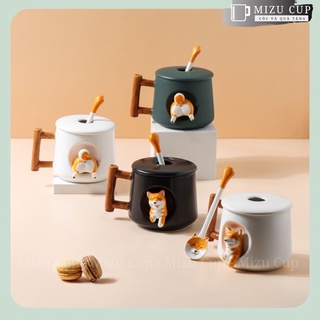[Mizu] Cốc gốm sứ cao cấp hình cún shiba cười siêu chill kèm nắp thìa [Quà tặng ý nghĩa]
