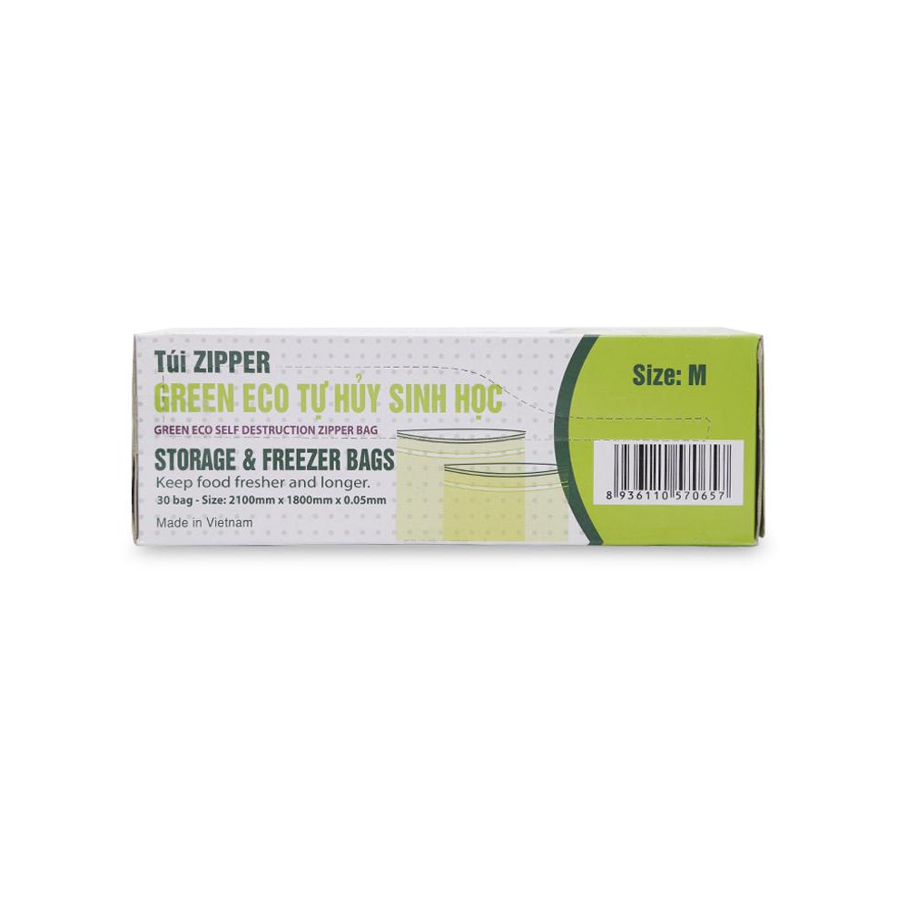 Túi Zipper Tự Hủy Sinh Học Green Eco Size M (Hộp 30 cái)