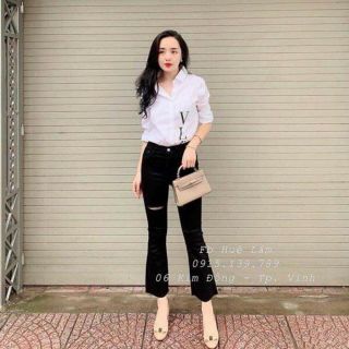 Quần bò loe rách đen và xanh
