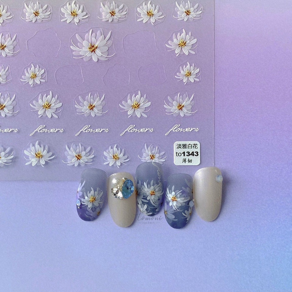 Sticker lụa 5d mẫu hoa cao cấp dán móng tay nail