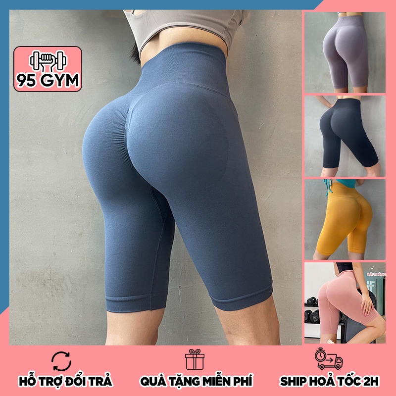 Quần tập gym yoga nữ chun mông QL09 dáng ngố lửng cạp cao nâng mông chất dệt kim cao cấp nhiều màu sắc