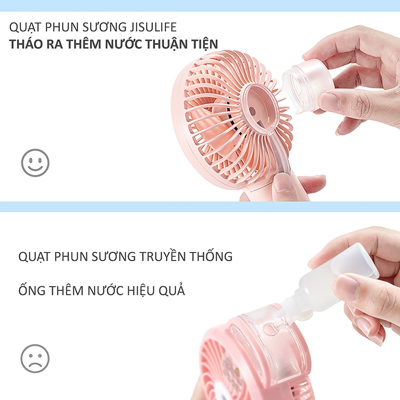 Quạt mini cầm tay phun sương thơm mát Jisulife F9_Sử dụng 20h liên tiếp _siêu nhẹ, siêu mát_BH 12 tháng chính hãng