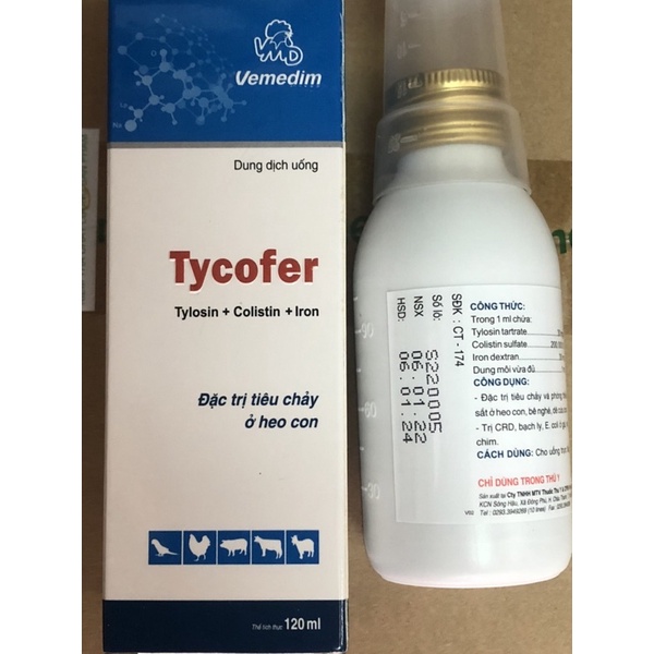 Tycofer 120ml uống hỗ trợ đường ruột cho heo con, bê nghé, dê cừu con