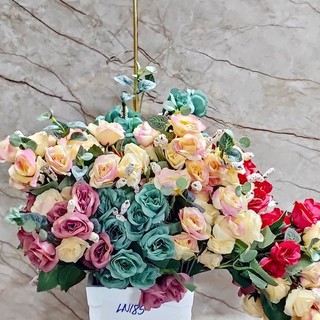 Hoa Vải Hoàn Mỹ 2 - Hoa Giả Bụi Hoa Hồng Tỷ Muội Điểm Hạt Xốp (LN185)