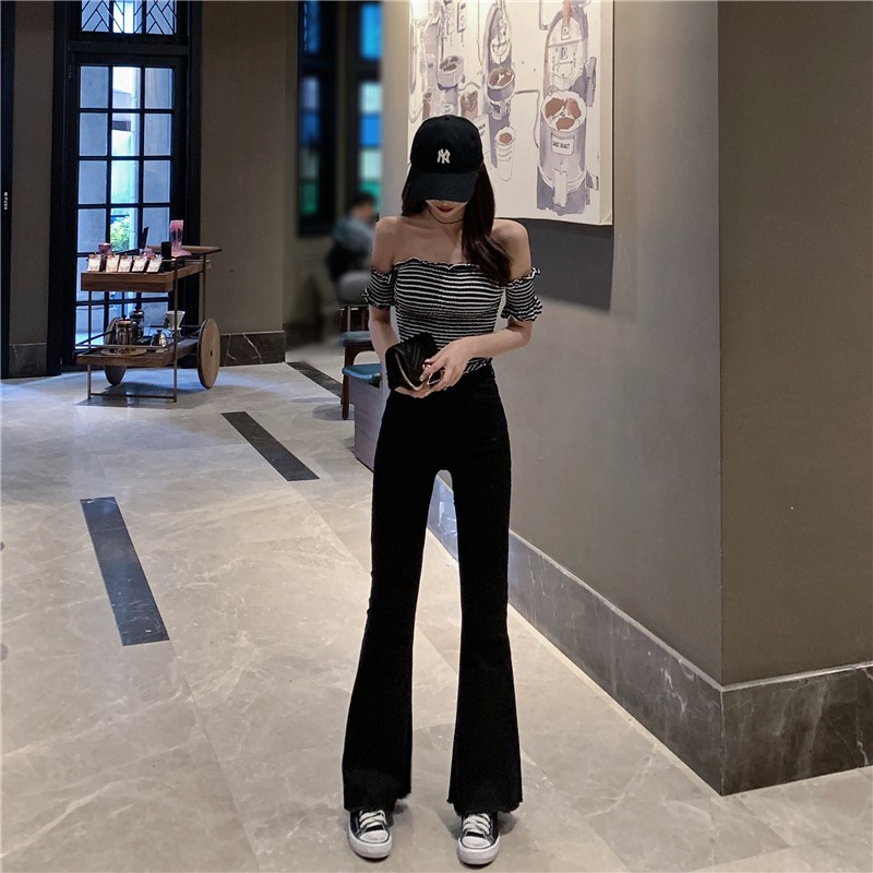 Quần jean nữ Choobe ống suông rộng lưng cạp cao bò dáng skinny xuông vải denim cao cấp co giãn màu ĐEN QJ05 | BigBuy360 - bigbuy360.vn