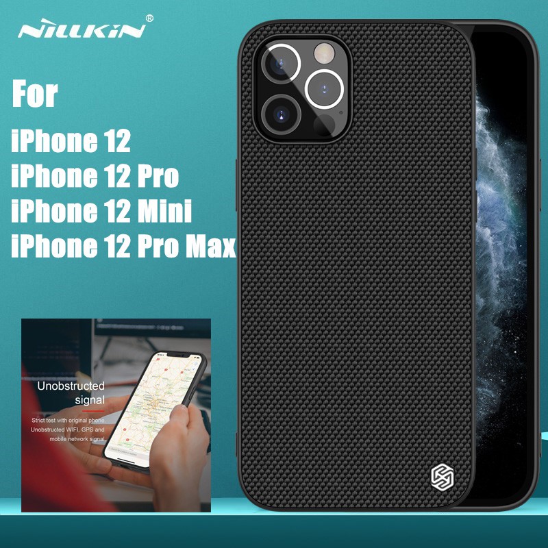 Ốp điện thoại Nillkin họa tiết vân làm từ carbon siêu mỏng màu đen cho iPhone 12 / iPhone 12 Pro / iPhone 12 Mini / iPhone 12 Pro Max