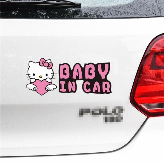 Miếng Dán Trang Trí Kính Chắn Gió Cửa Sổ Xe Hơi Hình Hello Kitty Màu Hồng Dễ Thương