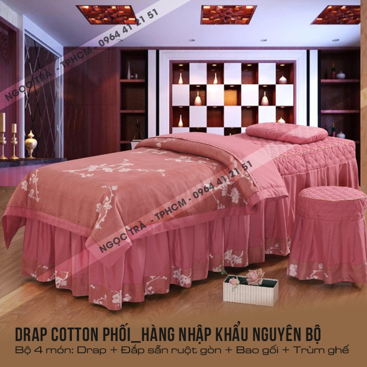 Ga Cotton trải giường spa, nối mi phun xăm 4 món