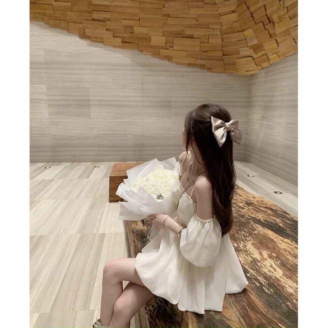Set áo trễ vai babydoll kèm quần ngắn