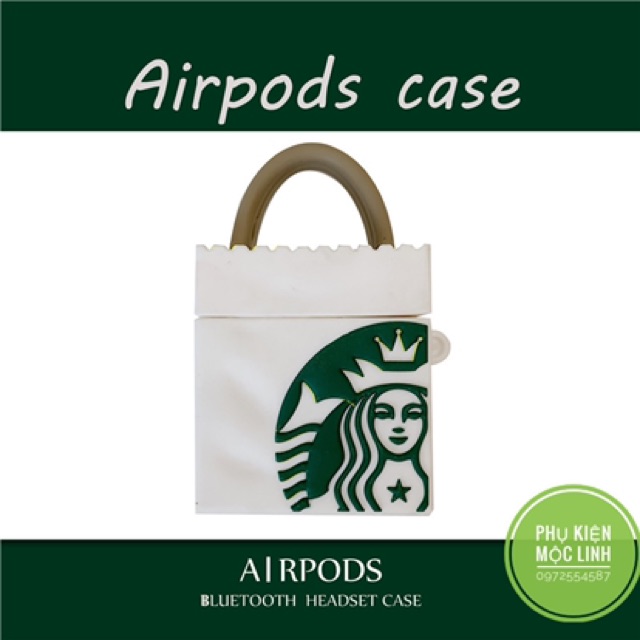 ☘️Tặng kèm móc treo☘️ Case bao airpod silicon 1 2 Pro Starbucks Túi - Vỏ bọc đựng tai nghe không dây i11 i12... Airpods
