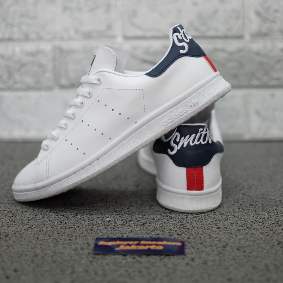 Giày Thể Thao Adidas Stan Smith Original Bnwb "Màu Trắng Và Đỏ Navy