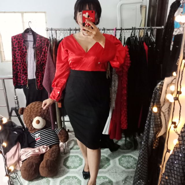 Đầm lụa đắp cheo tay dài big size