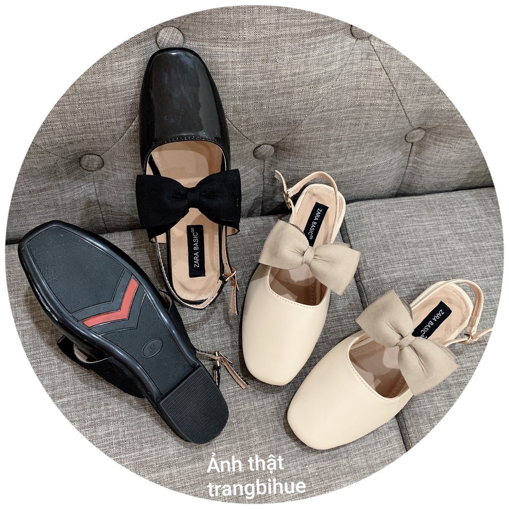 Freeshipto_50k Giày sục nữ mũi vuông quai hậu thắt nơ | BigBuy360 - bigbuy360.vn