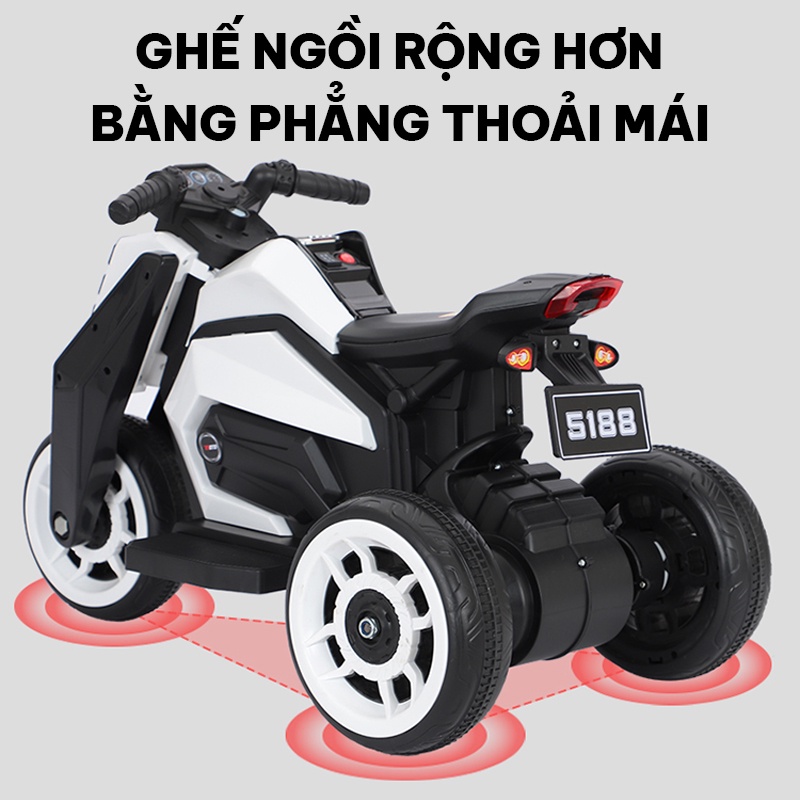 Xe mô tô điện trẻ em thiết kế sang trọng có đèn LED &amp; âm nhạc rất thú vị Chất liệu Nhựa ABS độ bền cao động cơ mạnh mẽ