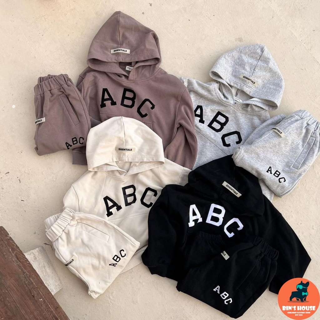 BÁN SỈ BỘ NỈ HOODIE BÉ MŨ LIỀN ABC 4M