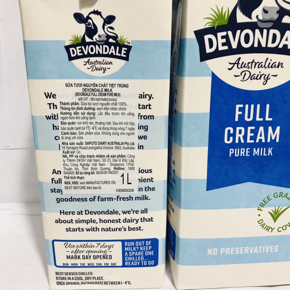 Sữa tươi nguyên chất tiệt trùng Devondale Full Cream Milk 1L