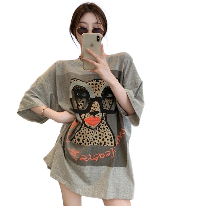 NRVP Áo Thun Nữ Dáng Dài Rộng Tay Ngắn Phong Cách Thời Trang Đường Phố Hàn Quốc