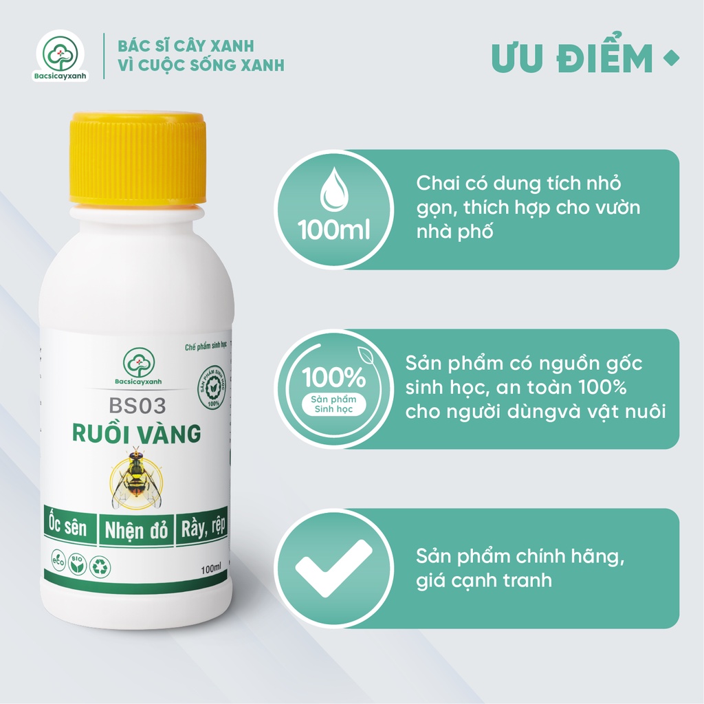 Diệt ruồi vàng hiệu quả BS03 -  Chuyên diệt, xua đuổi ruồi vàng, kiến, mối, nhện đỏ, rầy rệp các loại - 100ml