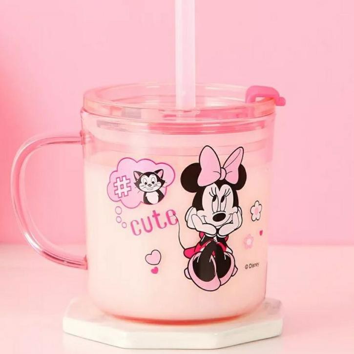 Bình Sữa 300ml Có Ống Hút Hình Mickey Minnie Captain America Spiderman Ar