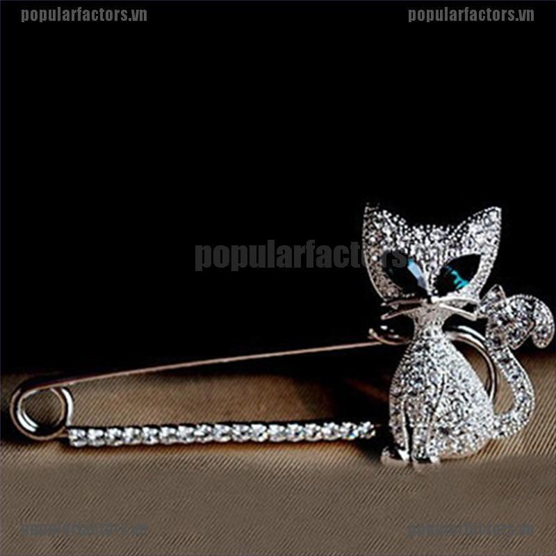 Huy hiệu cài áo hình mèo đính đá thời trang
