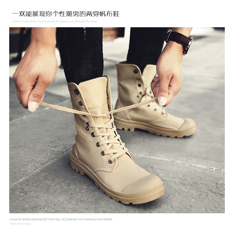 Giày sneaker cao cổ nam cổ gấp màu Đen, kem | BigBuy360 - bigbuy360.vn