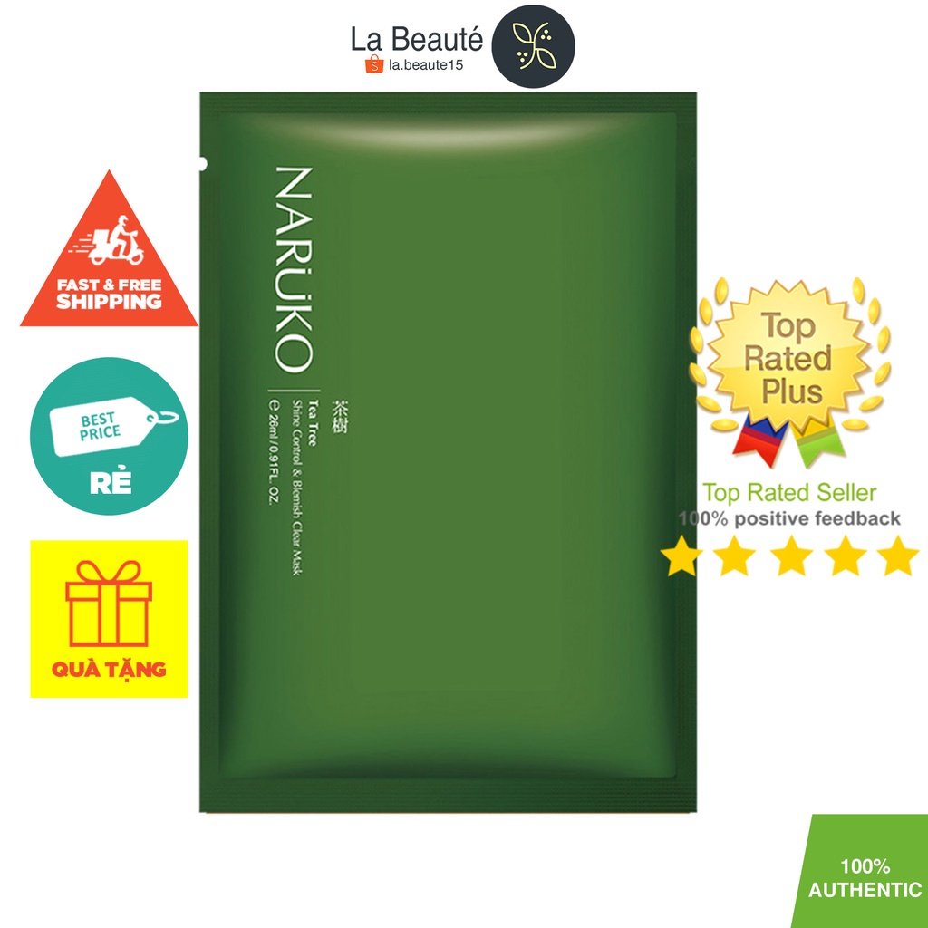 Mặt Nạ Tràm Trà Kiểm Soát Dầu, Ngăn Ngừa Mụn - NARUKO Tea Tree Shine Control And Blemish Clear Mask 26ml